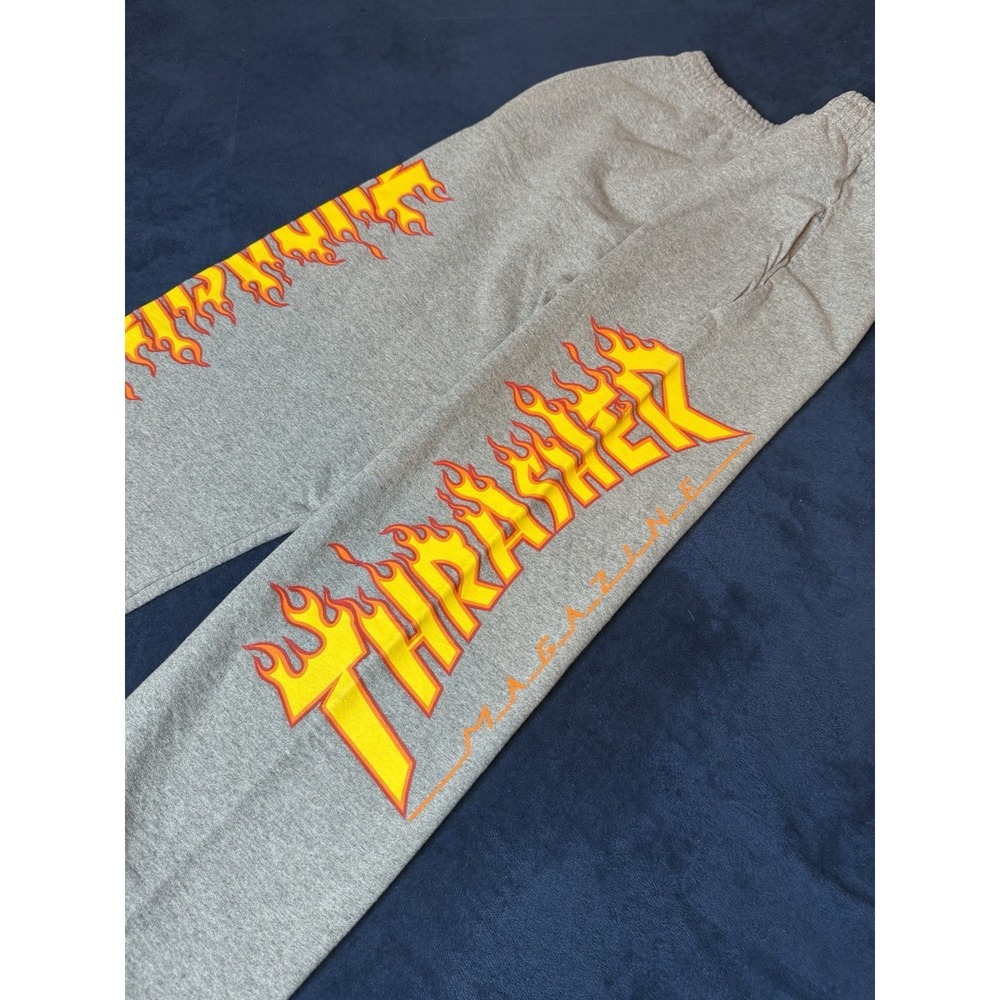 Vintage Thrasher Flame Logo Sweatpants Mens Medium Gray Skate Y2K Jerzees